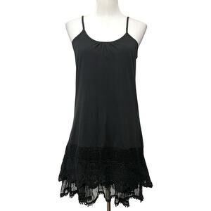 Winter Lennon Black Lace Trim Cami Dress Slip Adjustable Straps Crochet Womens S